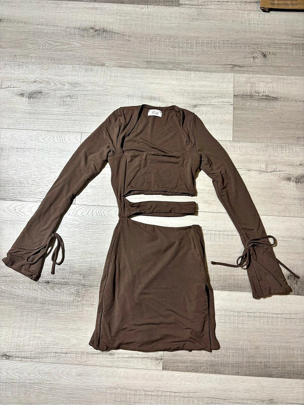 Oh Polly Brown Cutout Tie Sleeve Mini Dress Size 2